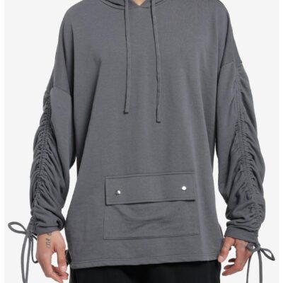 Grey Ruched Oversized Hoodie