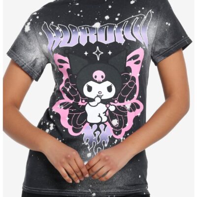 Kuromi Butterfly Flame Tie-Dye Boyfriend Fit Girls T-Shirt