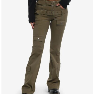 Social Collision® Army Green Double Belt Cargo Pants