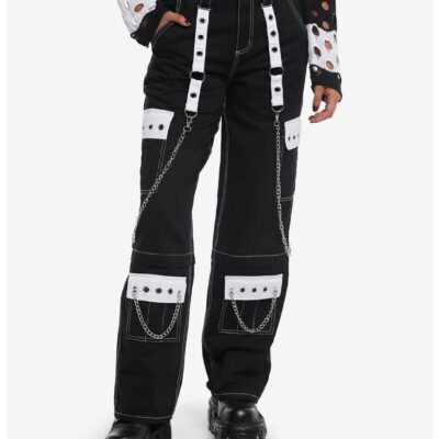 Black & White Grommet Chain Carpenter Pants