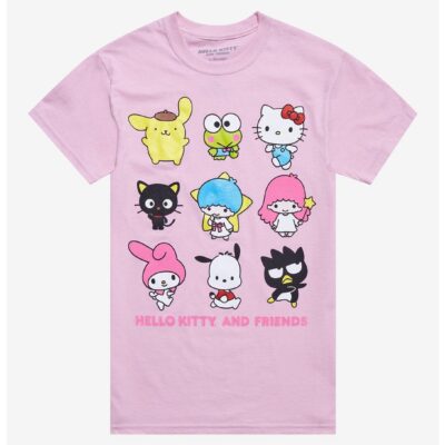 Hello Kitty And Friends Grid Boyfriend Fit Girls T-Shirt