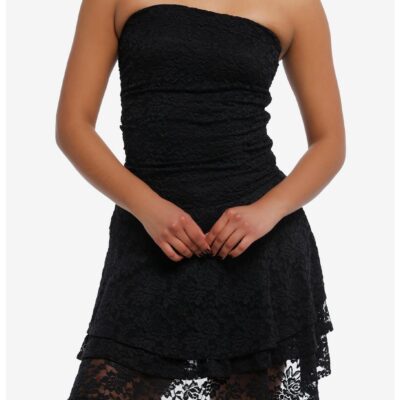 Black Lace Tiered Strapless Dress