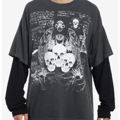 Social Collision® Skulls Sketch Oversized Long-Sleeve Twofer