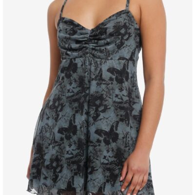 Cosmic Aura® Dark Butterfly Floral Mesh Cami Dress