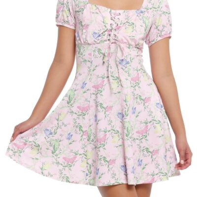 Thorn & Fable Pink Floral Butterfly Empire Dress