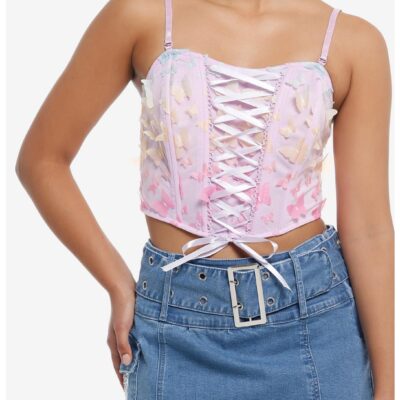 Thorn & Fable® Rainbow Butterfly Pastel Lace-Up Girls Corset Top