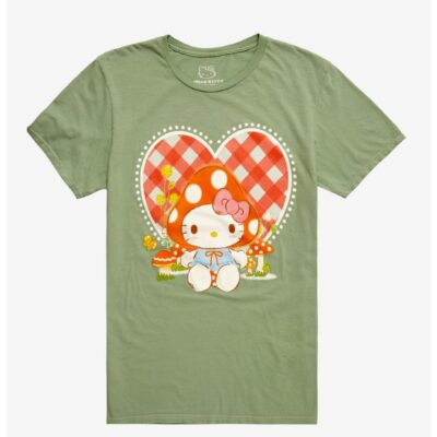 Hello Kitty Mushroom Hat Heart Boyfriend Fit Girls T-Shirt