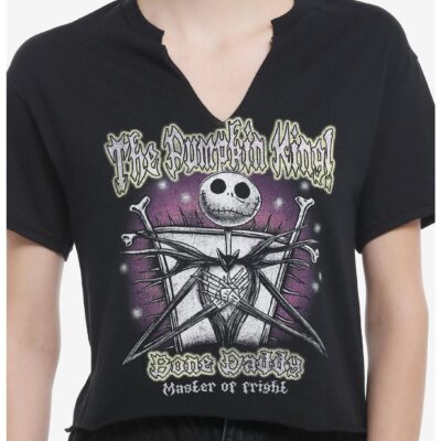 The Nightmare Before Christmas Jack Titles Girls Notched Crop T-Shirt