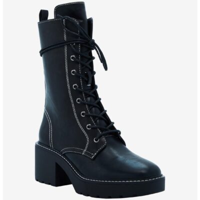 Chinese Laundry Black & White Contrast Stitch Combat Boots