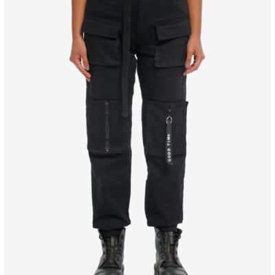 Black Multi-Pocket Girls Jogger Pants