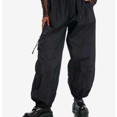 Black Nylon Cargo Pocket Girls Jogger Pants