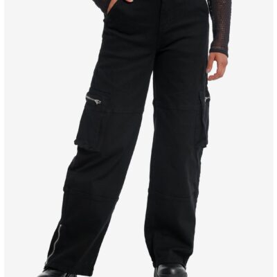 Black Denim Ankle Zip Girls Cargo Pants