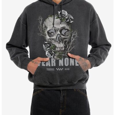 Thorn & Fable™ Fear None Glitter Skull Hoodie