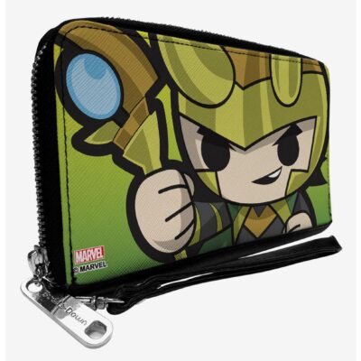 Marvel Kawaii Loki Scepter Pose Close Up Zip Around Wallet