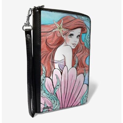 Disney The Little Mermaid Ariel Over Shoulder Sketch Zip Around Wallet