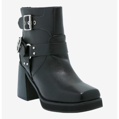 Azalea Wang Black Motorcycle Heeled Boots