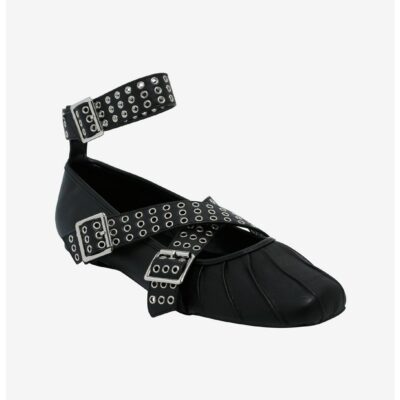 Azalea Wang Black Grommet Buckle Ballet Flats